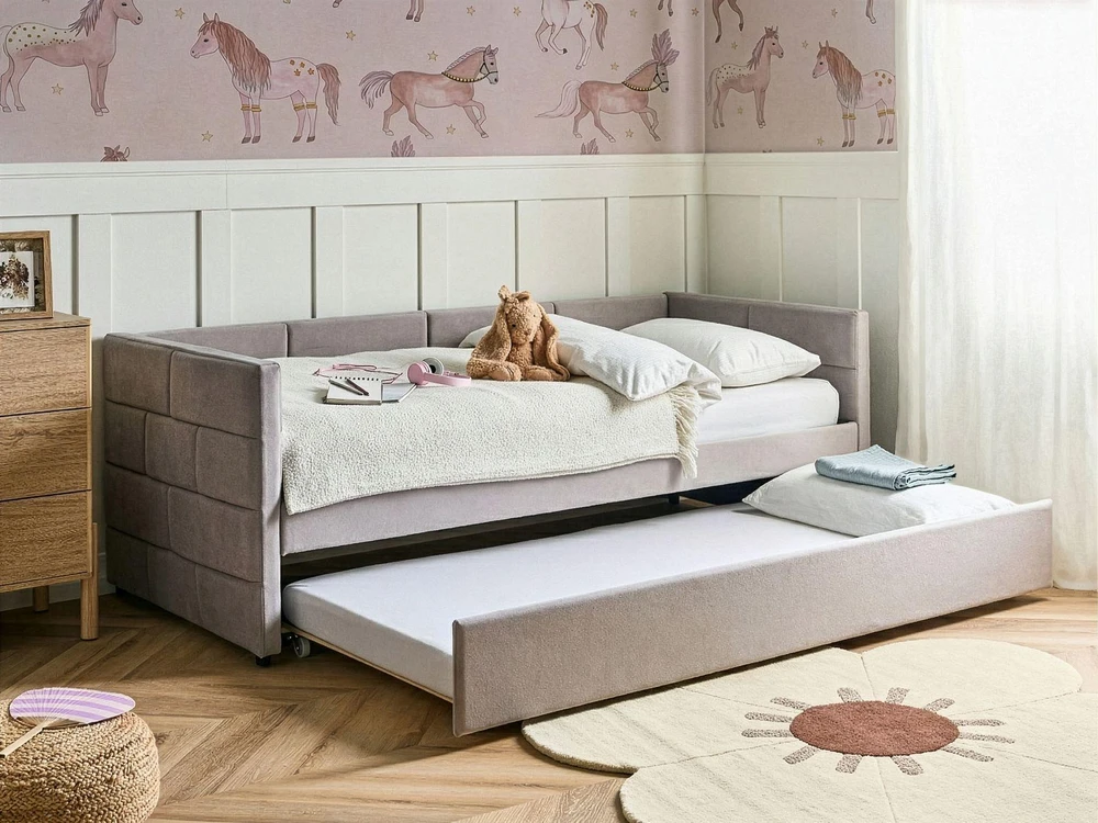 Beliani Išskleidžiama lova Welur CHAVONNE 90 x 200 cm šviesiai pilka