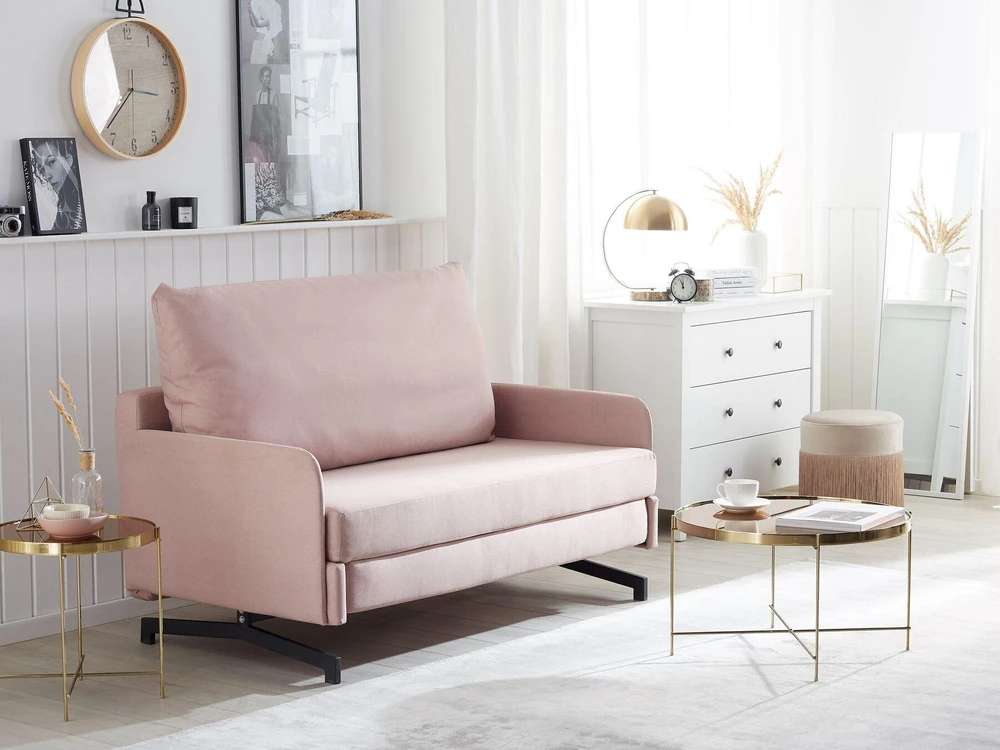 Beliani Išskleidžiama sofa 2 asmenims BELFAST rožinė