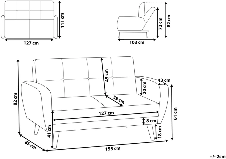 Beliani Išskleidžiama sofa 2 asmenims FLORLI šviesiai pilka