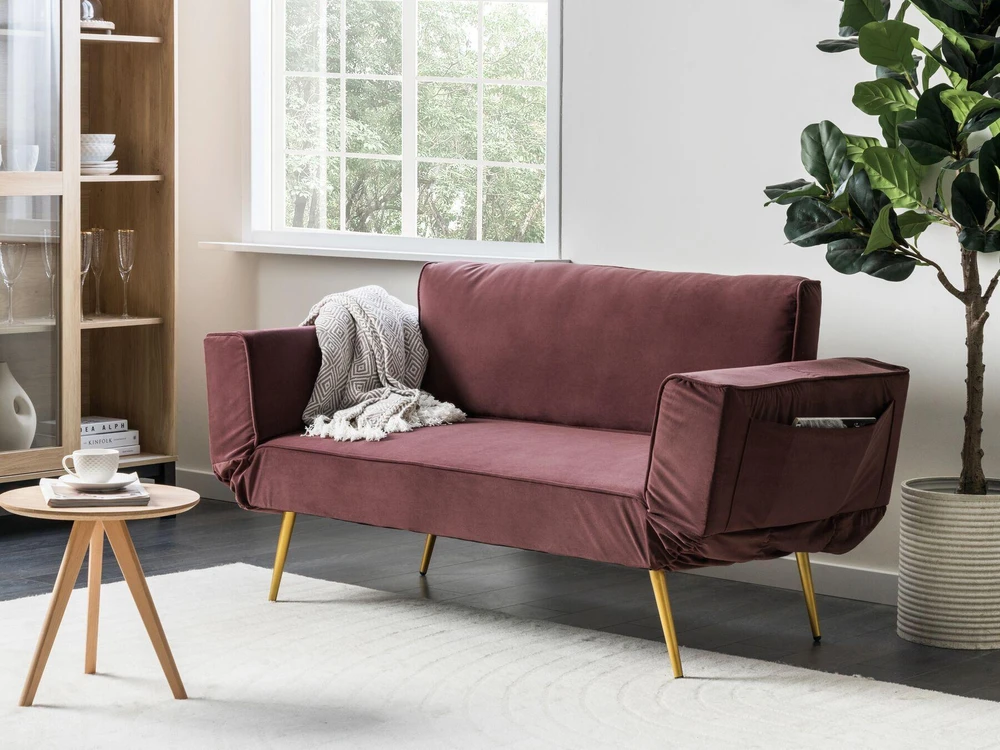 Beliani Išskleidžiama sofa 2 asmenims SAARELA, weliūras, rožinė