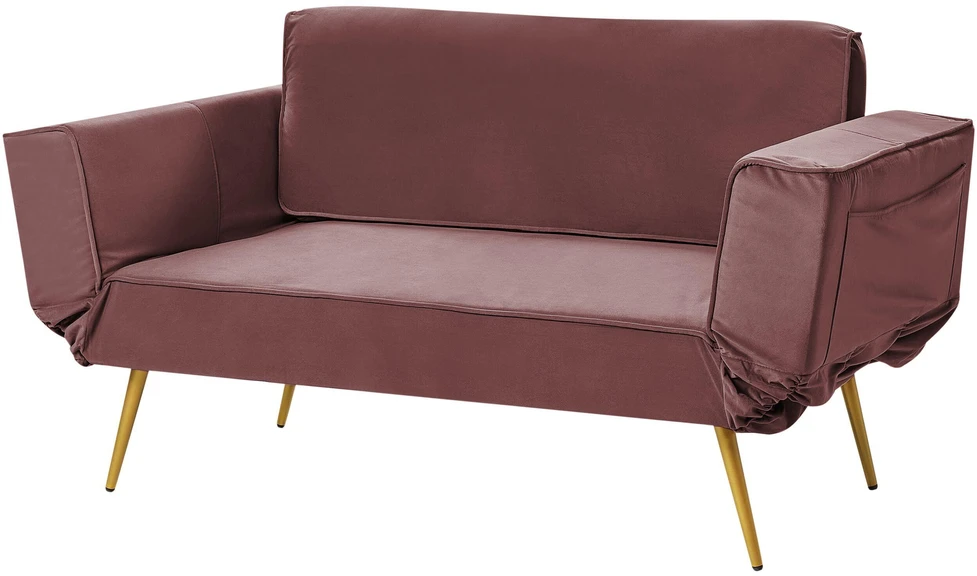 Beliani Išskleidžiama sofa 2 asmenims SAARELA, weliūras, rožinė