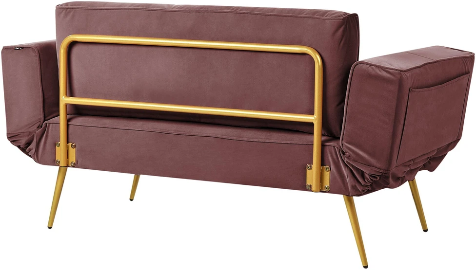 Beliani Išskleidžiama sofa 2 asmenims SAARELA, weliūras, rožinė