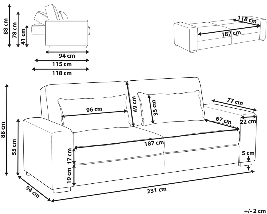Beliani Išskleidžiama sofa 3 asmenims AROLE, ruda