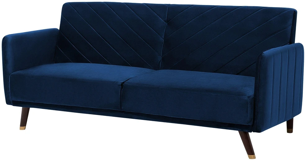 Beliani Išskleidžiama sofa 3 vietų SENJA, veliūras, tamsiai mėlyna