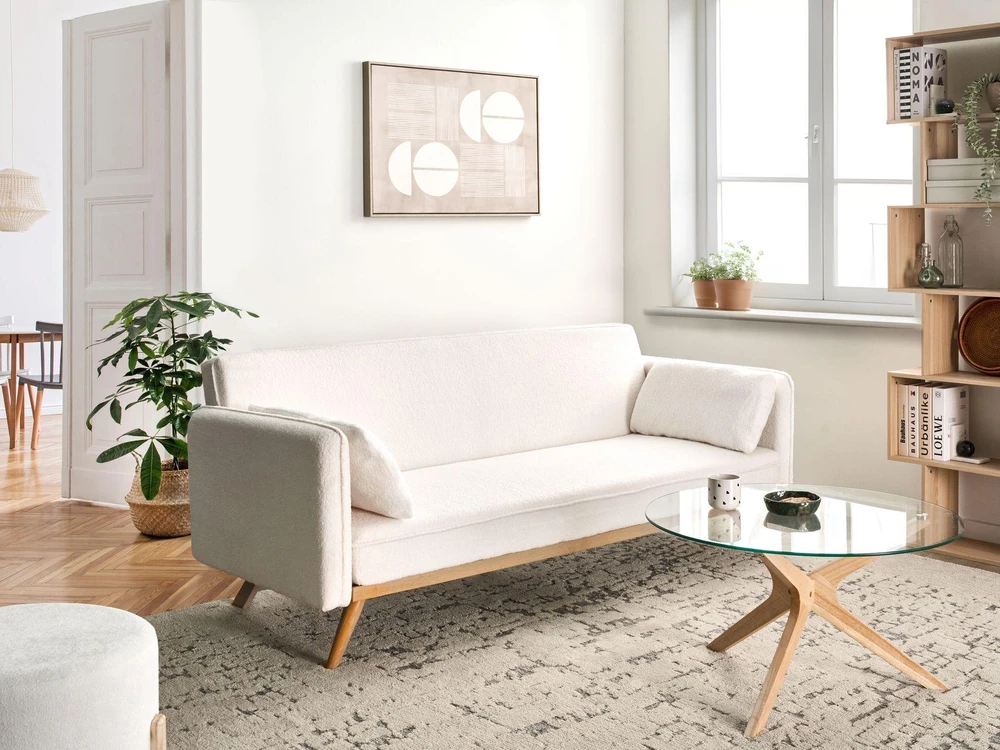 Beliani Išskleidžiama sofa ASAA Boucle, kreminės spalvos