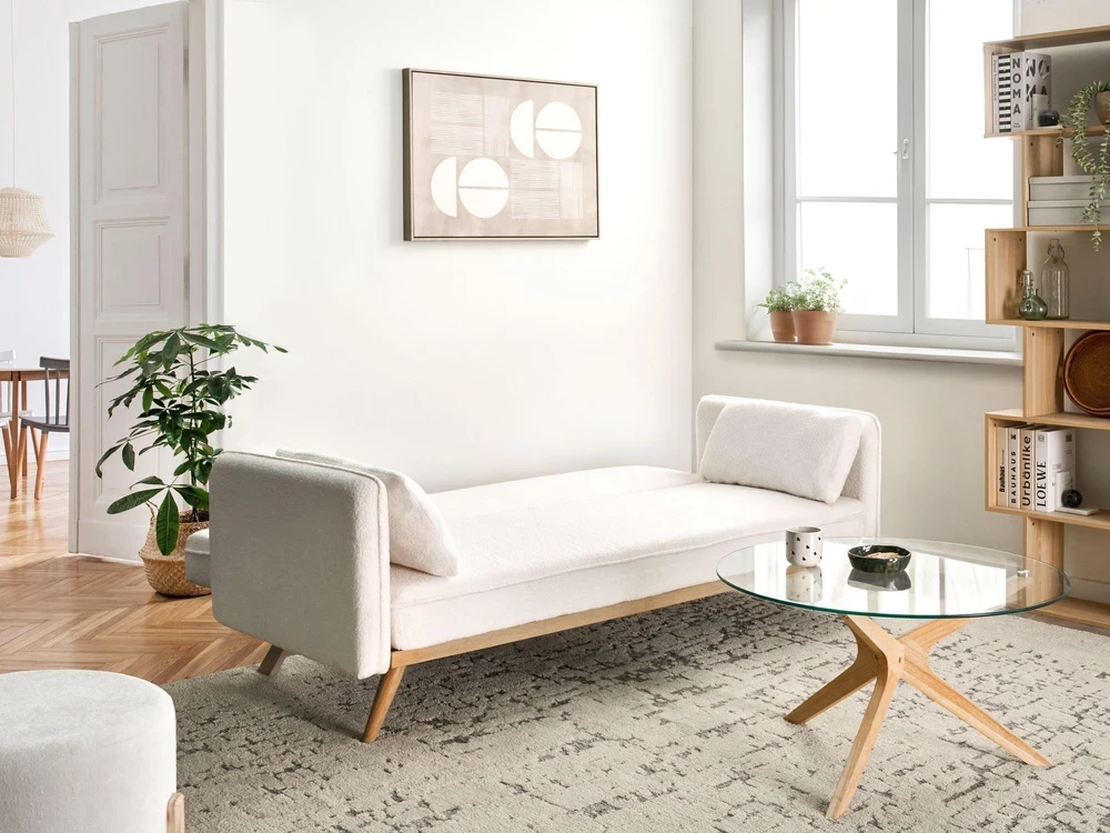 Beliani Išskleidžiama sofa ASAA Boucle, kreminės spalvos