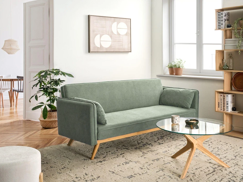 Beliani Išskleidžiama sofa ASAA šviesiai žalia