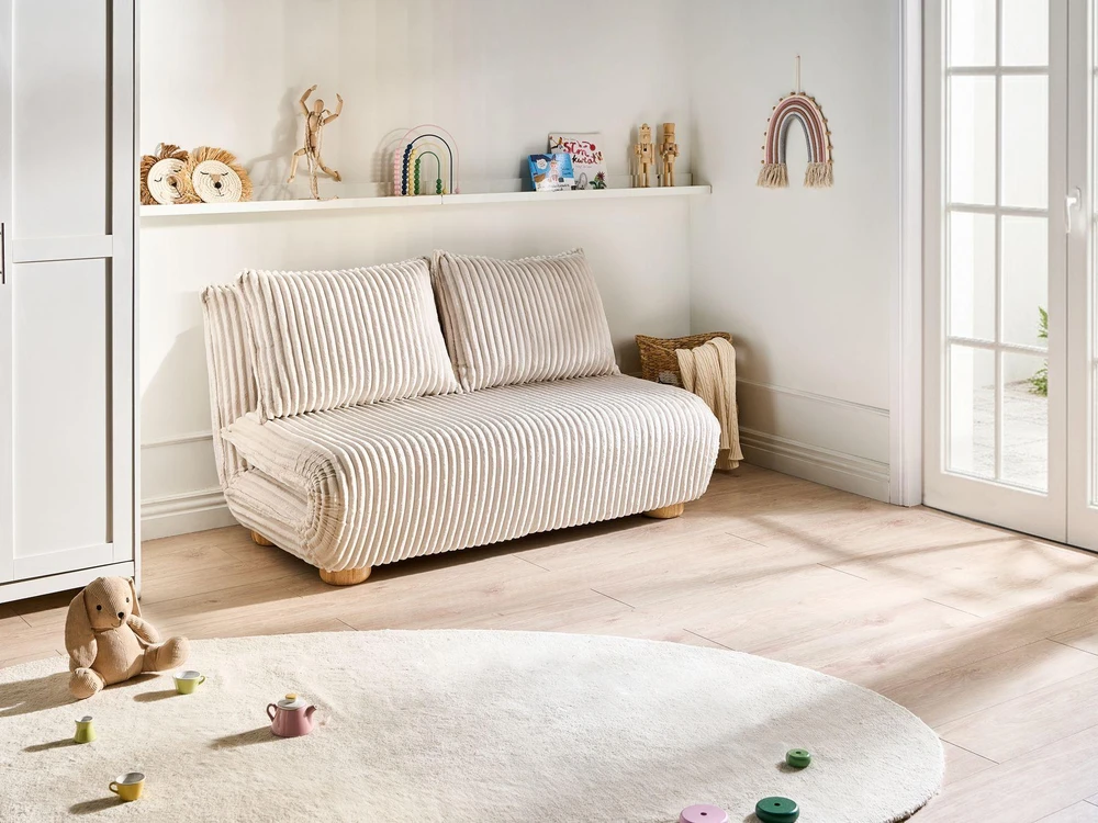 Beliani Išskleidžiama sofa dviem ABISKO, rumbuotas velvეტas, lūžusi balta