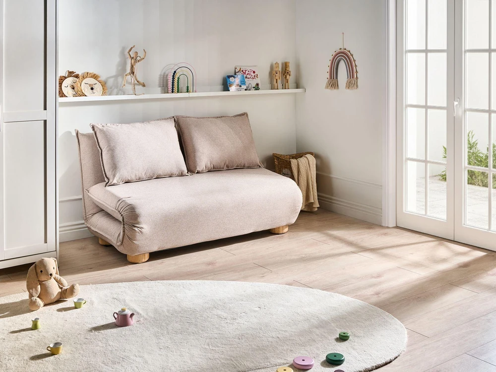 Beliani Išskleidžiama sofa dviem ABISKO, sintetinis linas, smėlio spalvos