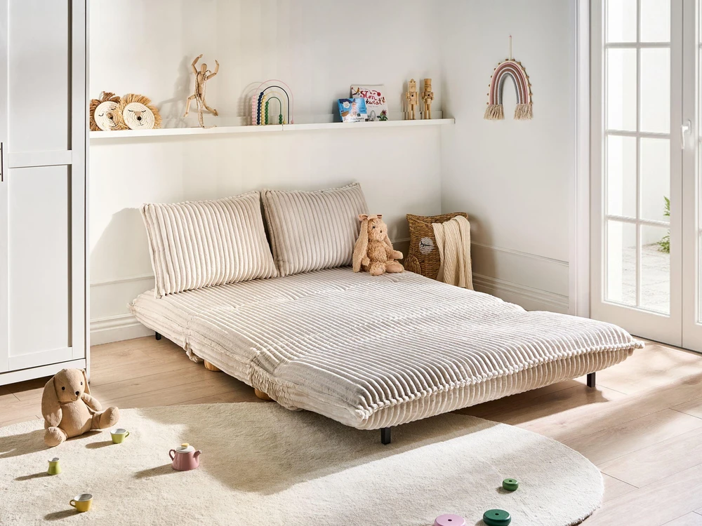 Beliani Išskleidžiama sofa dviem ABISKO, rumbuotas velvეტas, lūžusi balta