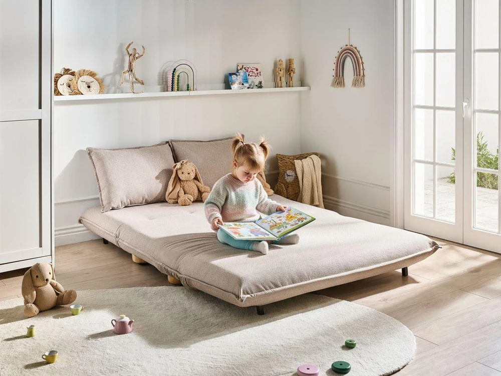 Beliani Išskleidžiama sofa dviem ABISKO, sintetinis linas, smėlio spalvos