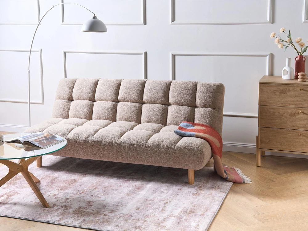 Beliani Išskleidžiama sofa dviem RISOR, buklė, smėlio spalvos