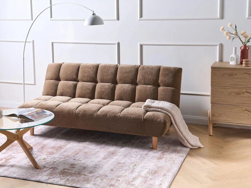 Beliani Išskleidžiama sofa dviem RISOR, šenilinė, ruda
