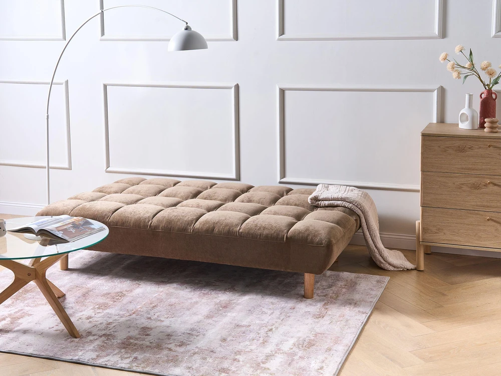Beliani Išskleidžiama sofa dviem RISOR, šenilinė, ruda