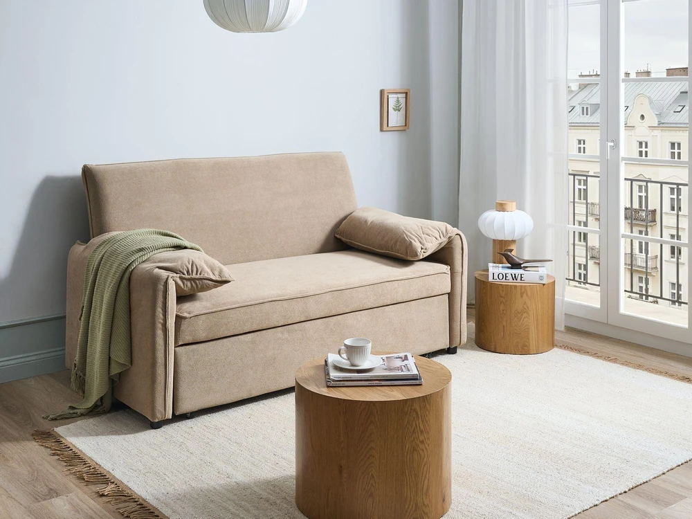 Beliani Išskleidžiama sofa HORMA šviesiai ruda