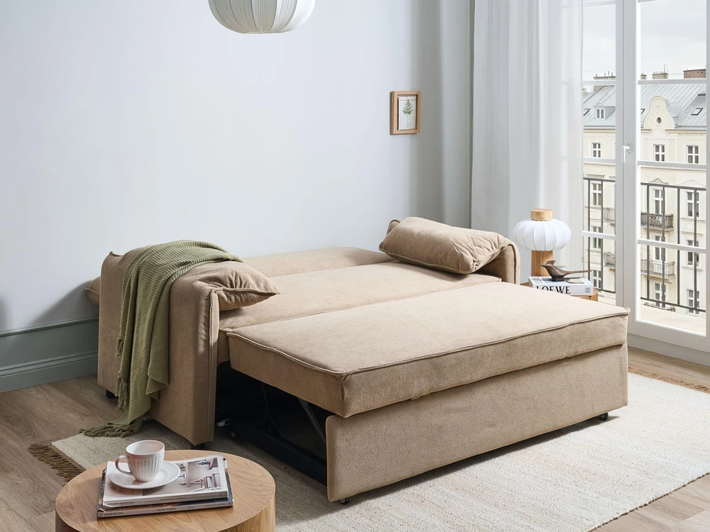 Beliani Išskleidžiama sofa HORMA šviesiai ruda