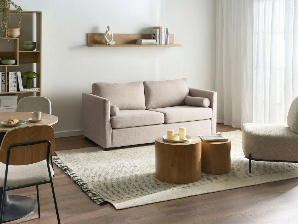Beliani Išskleidžiama sofa INKOO, smėlio spalvos