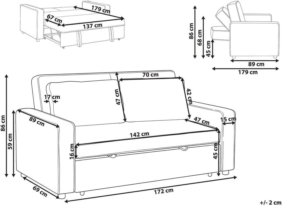 Beliani Išskleidžiama sofa UTTELA, pilka