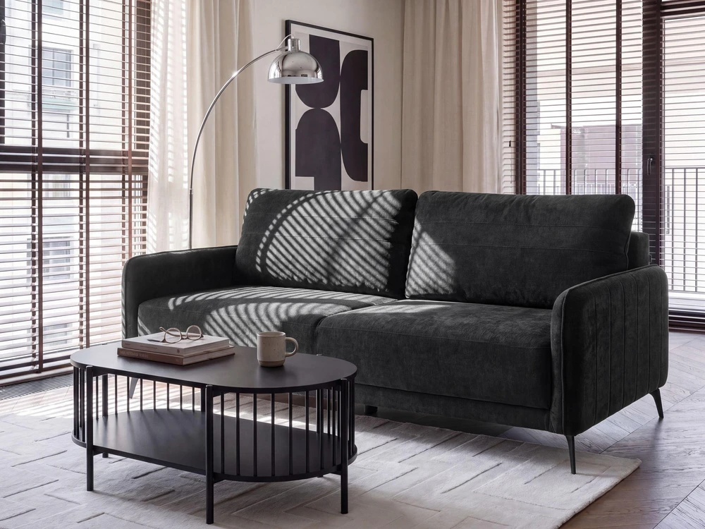 Beliani Išskleidžiama trijų vietų sofa HEMING, šenilinė, juoda