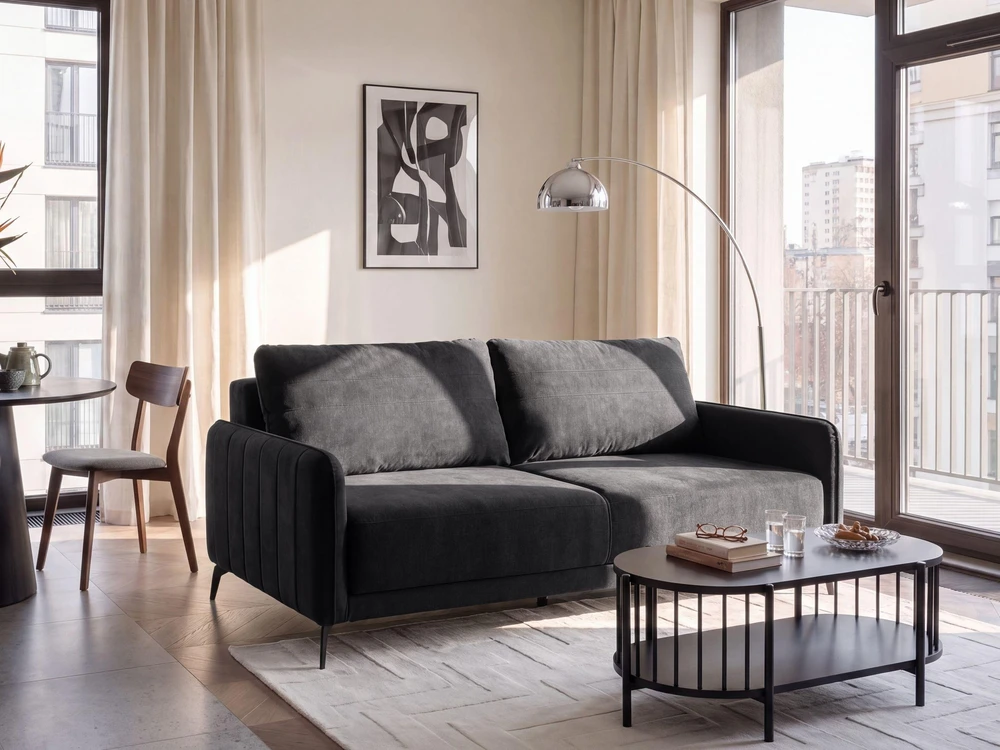 Beliani Išskleidžiama trijų vietų sofa HEMING, šenilinė, juoda
