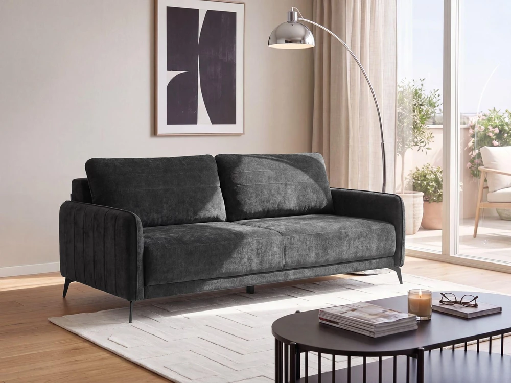 Beliani Išskleidžiama trijų vietų sofa HEMING, šenilinė, juoda