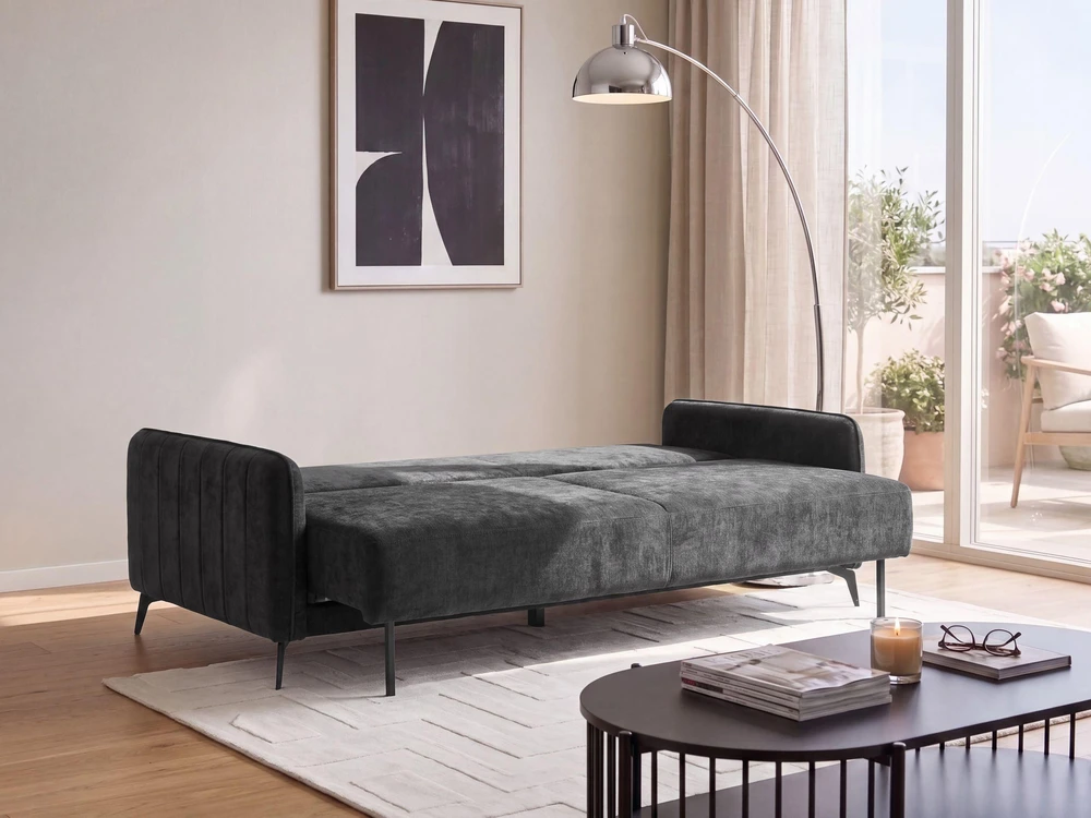 Beliani Išskleidžiama trijų vietų sofa HEMING, šenilinė, juoda