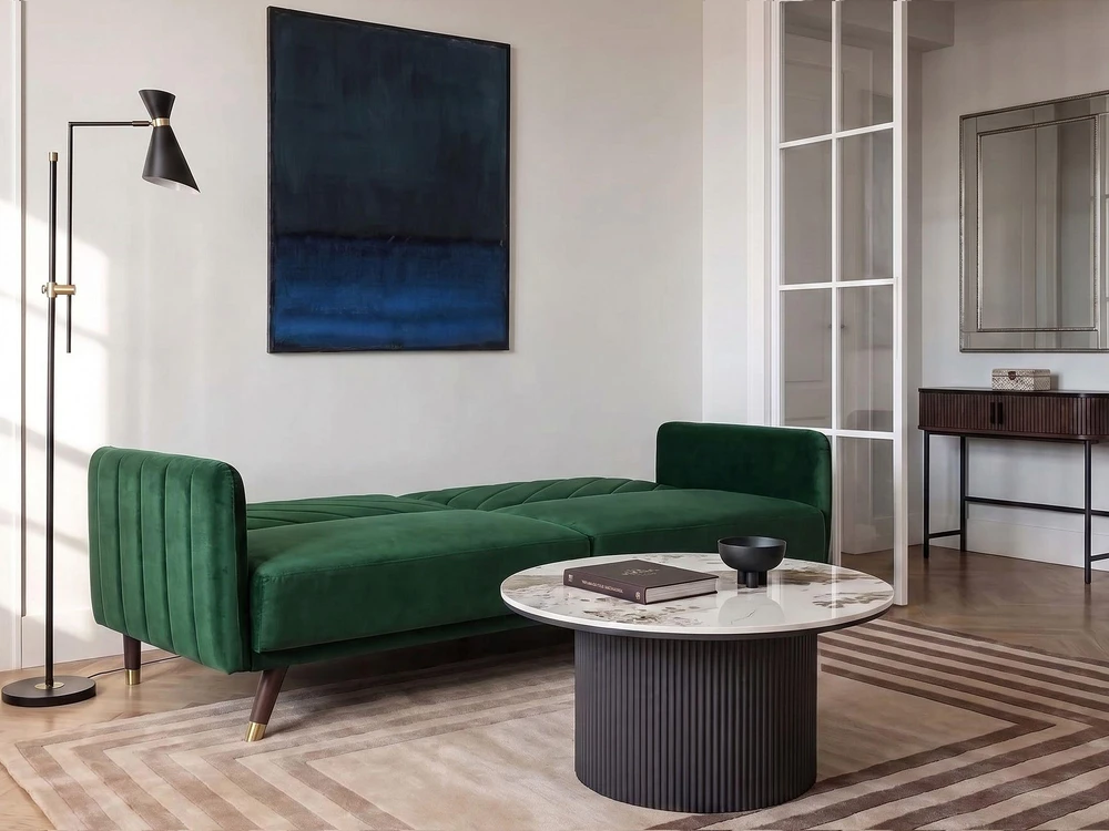 Beliani Išskleidžiama trijų vietų sofa SENJA, veliūras, smaragdinė
