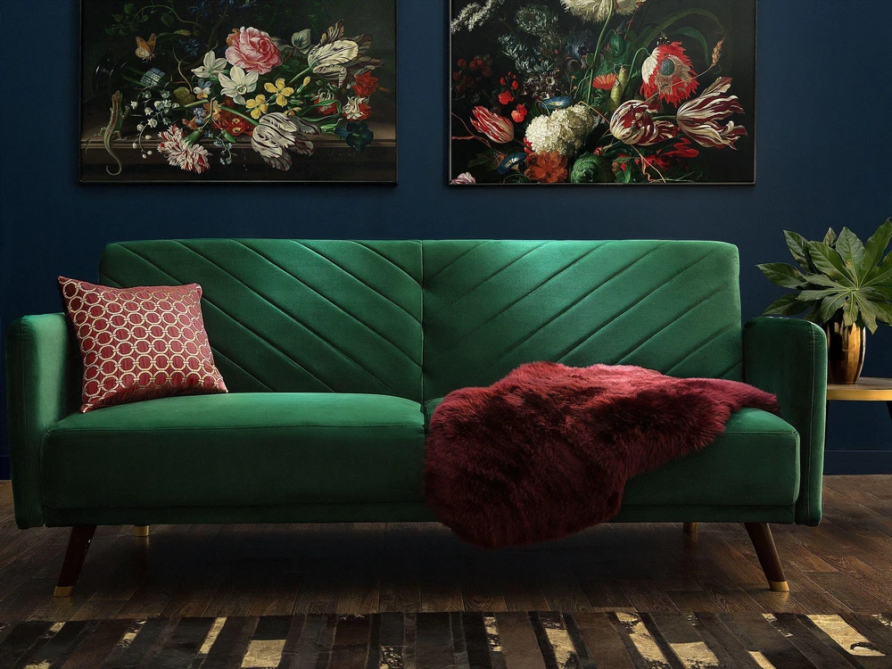 Beliani Išskleidžiama trijų vietų sofa SENJA, veliūras, smaragdinė