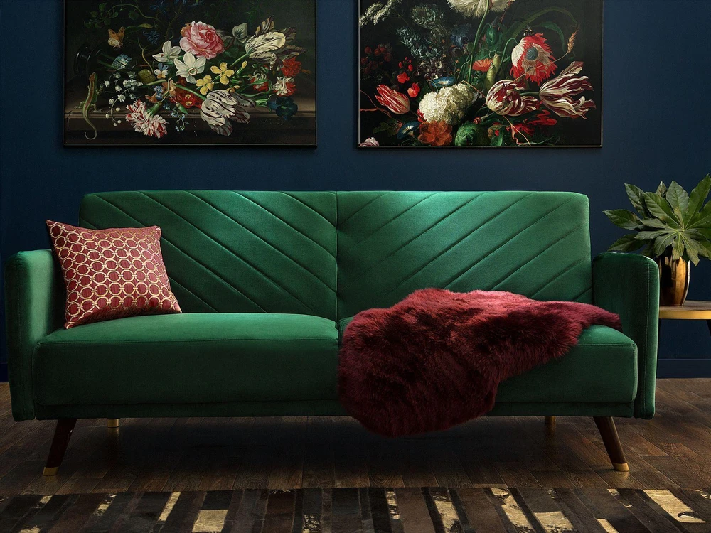 Beliani Išskleidžiama trijų vietų sofa SENJA, veliūras, smaragdinė