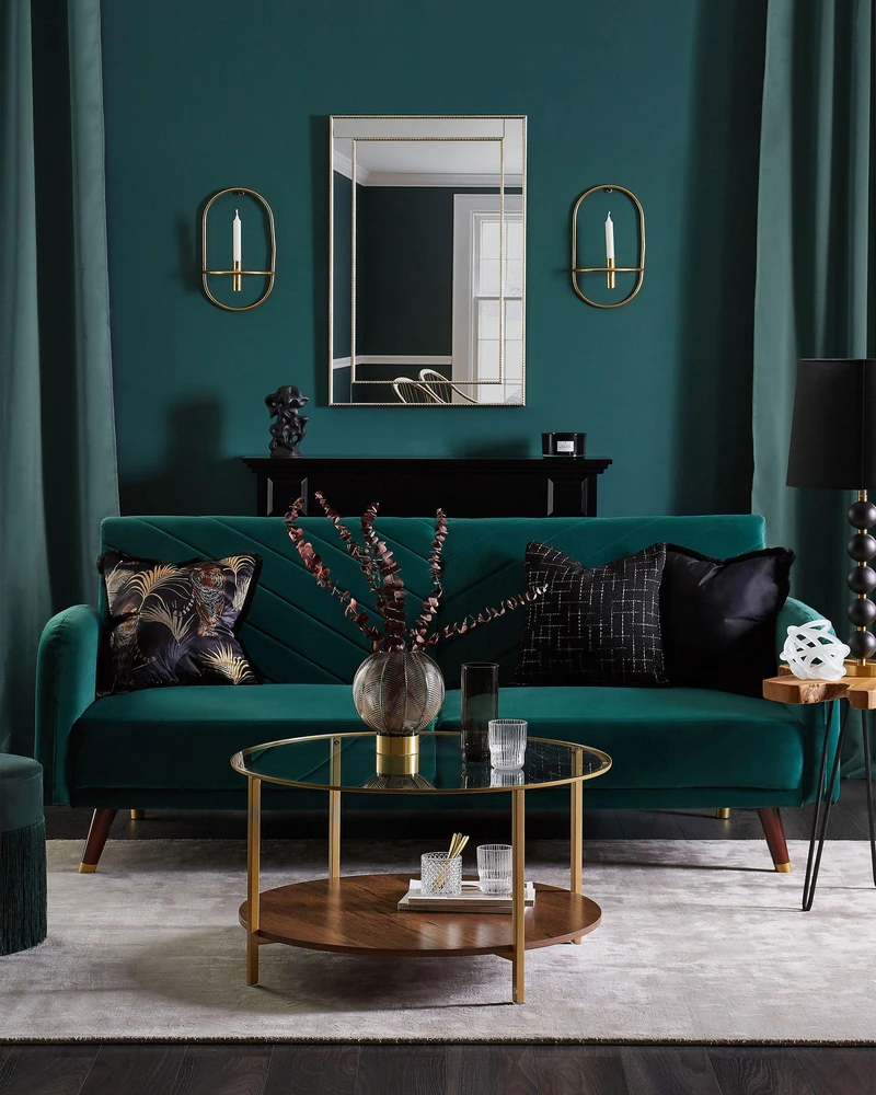 Beliani Išskleidžiama trijų vietų sofa SENJA, veliūras, smaragdinė
