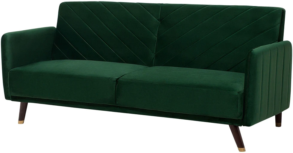Beliani Išskleidžiama trijų vietų sofa SENJA, veliūras, smaragdinė
