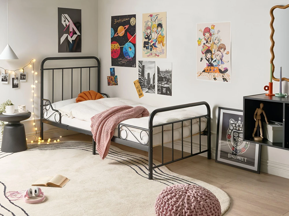 Beliani Išskleidžiama vaikiška lova Metal ANAIS 90 x 200 cm juoda