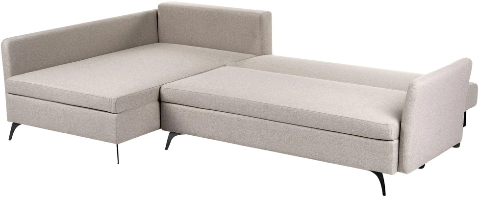 Beliani Išskleidžiamas kampinė sofa KOGE 3 asmenims, smėlio spalvos su patalynės dėže, dešininė