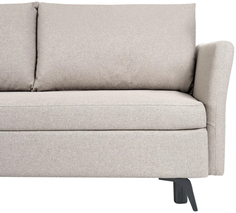 Beliani Išskleidžiamas kampinė sofa KOGE 3 asmenims, smėlio spalvos su patalynės dėže, dešininė