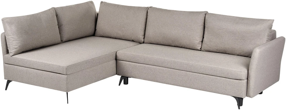 Beliani Išskleidžiamas kampinė sofa KOGE 3 asmenims, smėlio spalvos su patalynės dėže, dešininė
