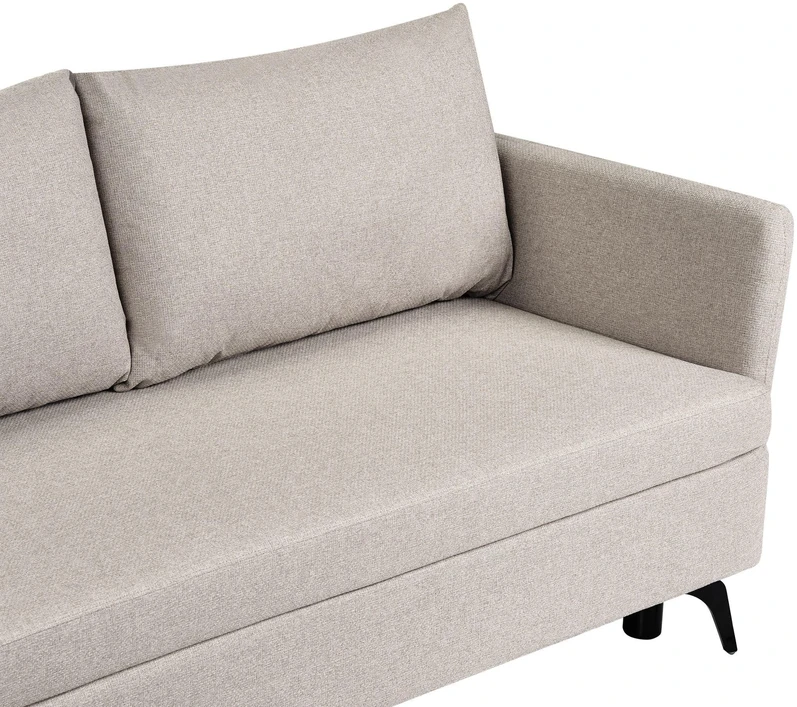 Beliani Išskleidžiamas kampinė sofa KOGE 3 asmenims, smėlio spalvos su patalynės dėže, dešininė