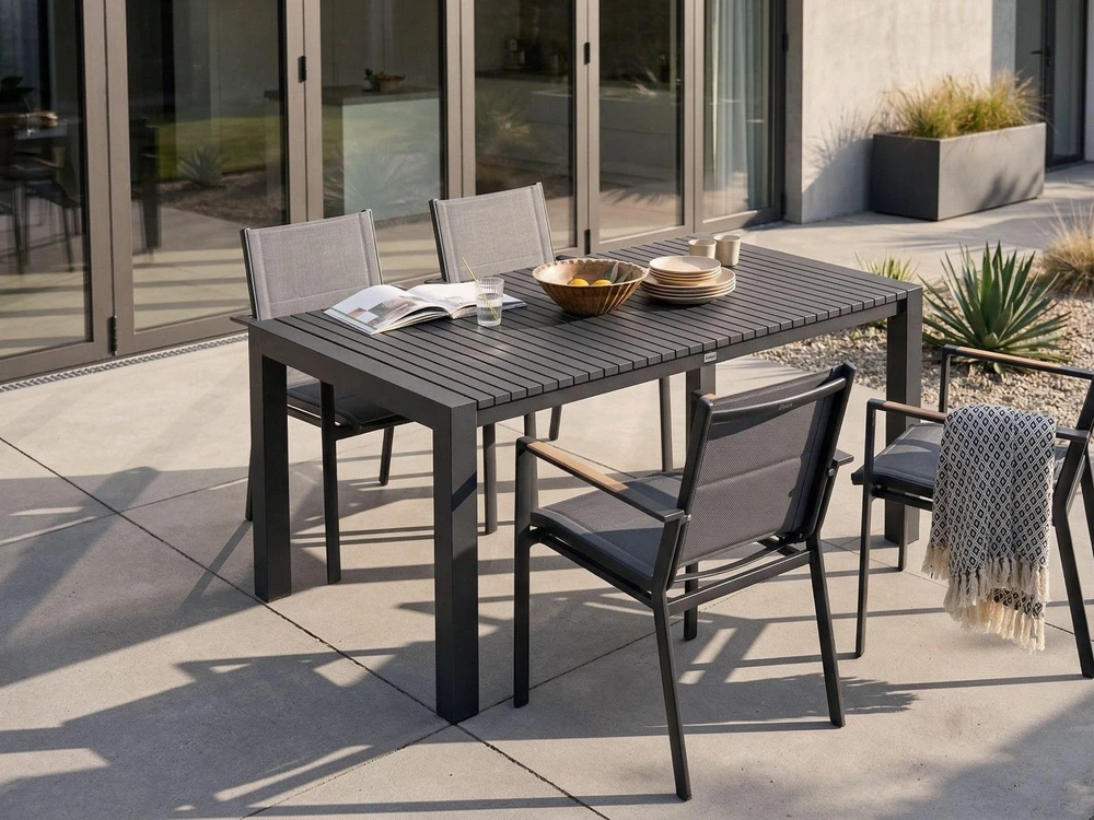 Beliani Išskleidžiamas sodo stalas ARDESIO 160/220 cm 90 cm metalinis tamsiai pilkas