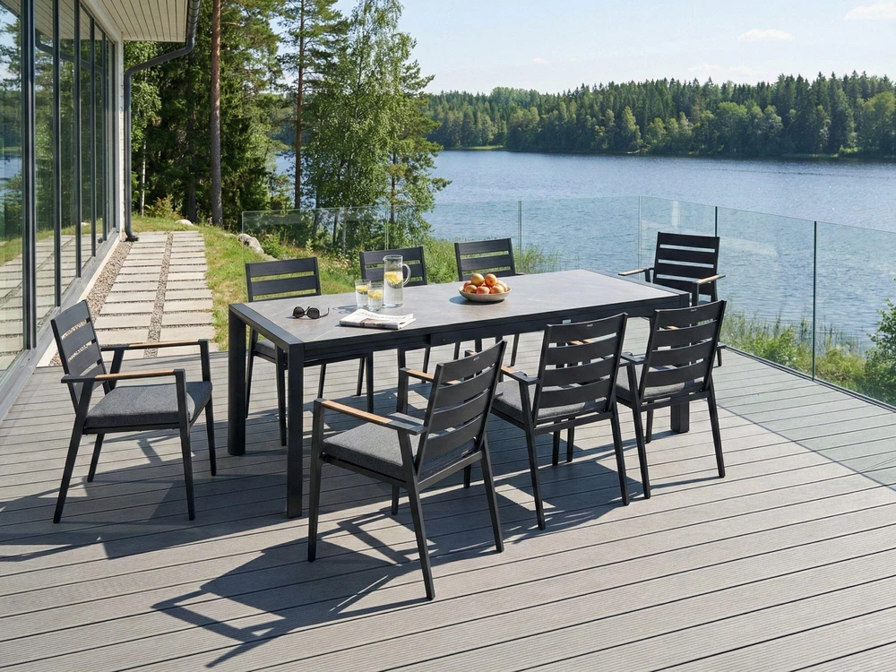 Beliani Išskleidžiamas sodo stalas BINASCO 160/220 cm 90 cm akmens imitacijos pilkas