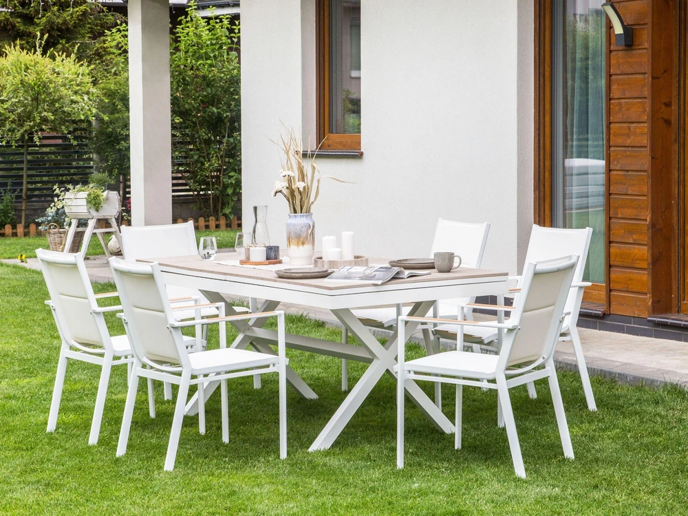 Beliani Išskleidžiamas sodo stalas FANES 184/242 × 90 cm, metalinis, baltas