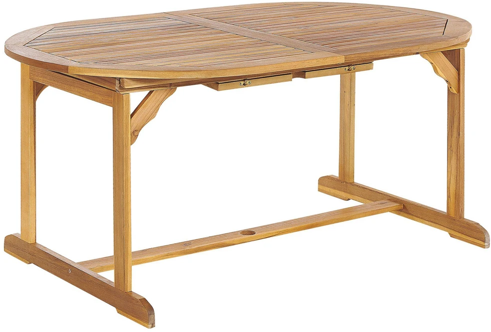 Beliani Išskleidžiamas sodo stalas MAUI 160/220 cm 100 cm Akacijos mediena Šviesiai rudas