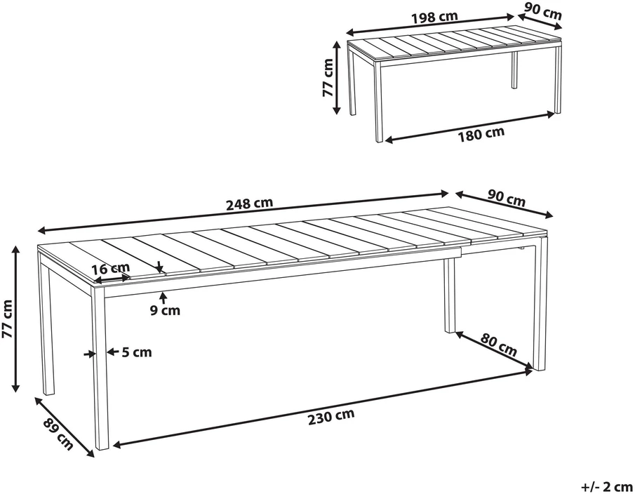Beliani Išskleidžiamas sodo stalas TOFANE 198/248 cm 90 cm rudas