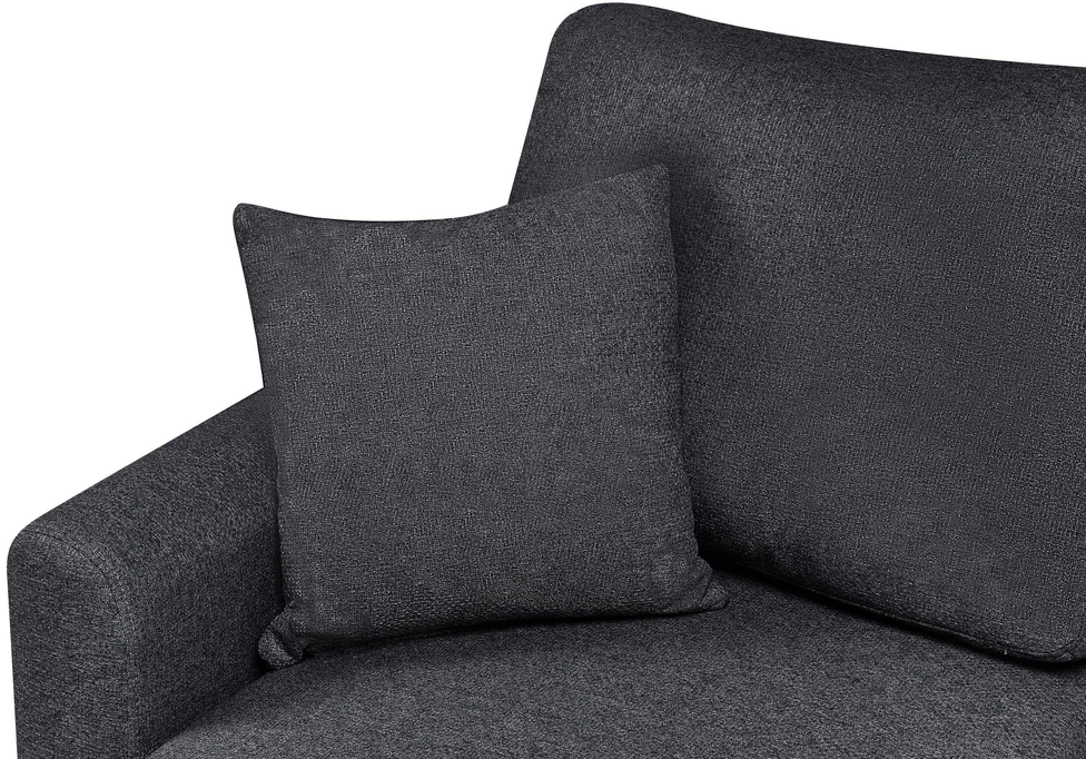 Beliani Išskleidžiamas trijų vietų kampinė sofa NASSJO, sintetinis linas, juoda, dešininė