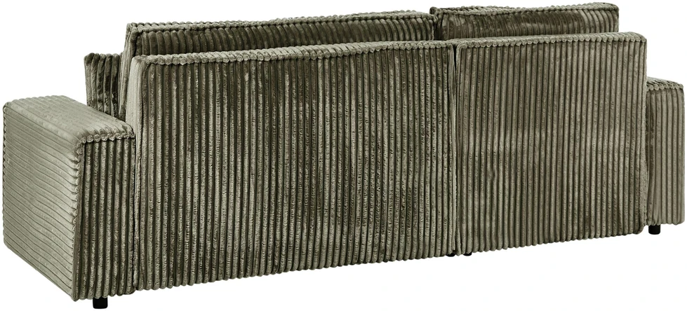 Beliani Išskleidžiamas trijų vietų kampinė sofa ABACKA, velvetinis, žalias, su daiktadėže, dešininė