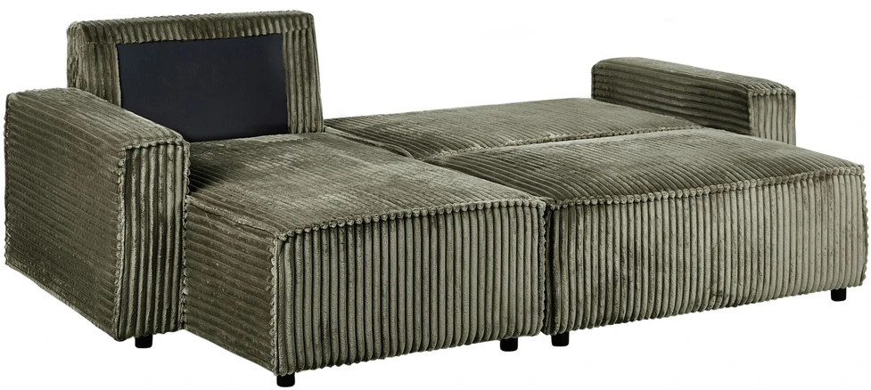 Beliani Išskleidžiamas trijų vietų kampinė sofa ABACKA, velvetinis, žalias, su daiktadėže, dešininė