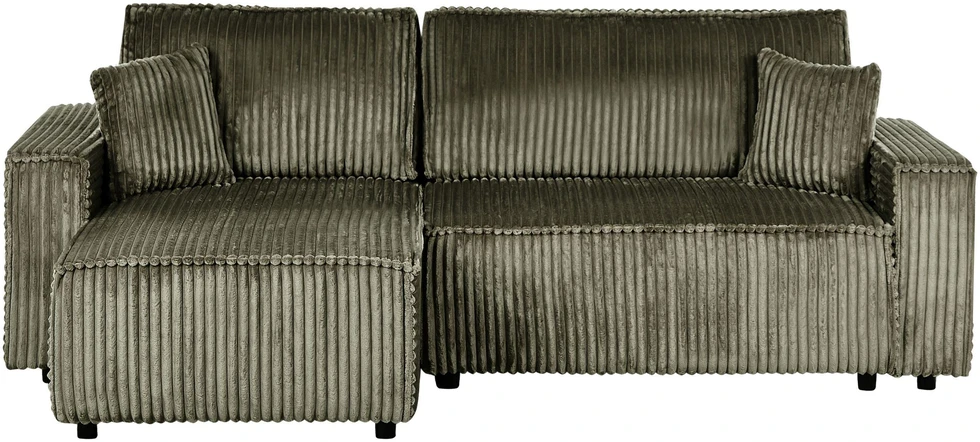 Beliani Išskleidžiamas trijų vietų kampinė sofa ABACKA, velvetinis, žalias, su daiktadėže, dešininė