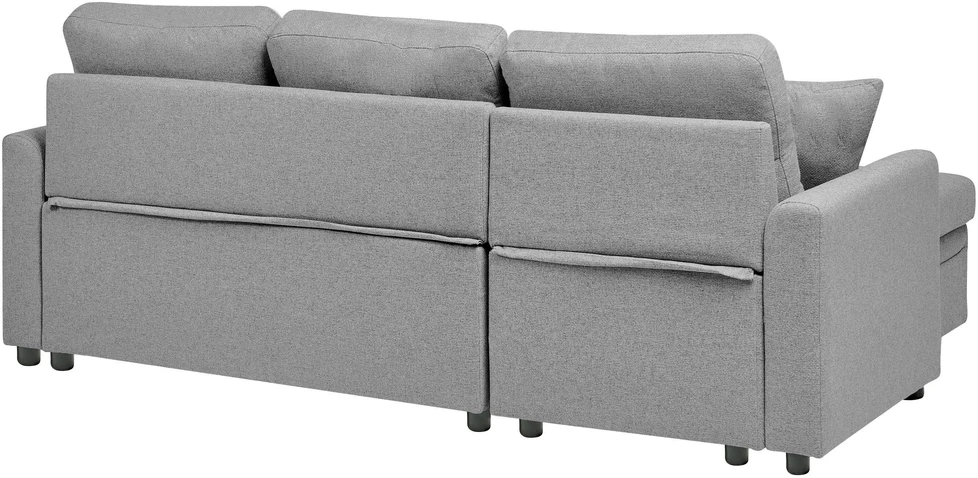 Beliani Išskleidžiamas trijų vietų kampinė sofa NASSJO, sintetinis linas, pilka, dešininė