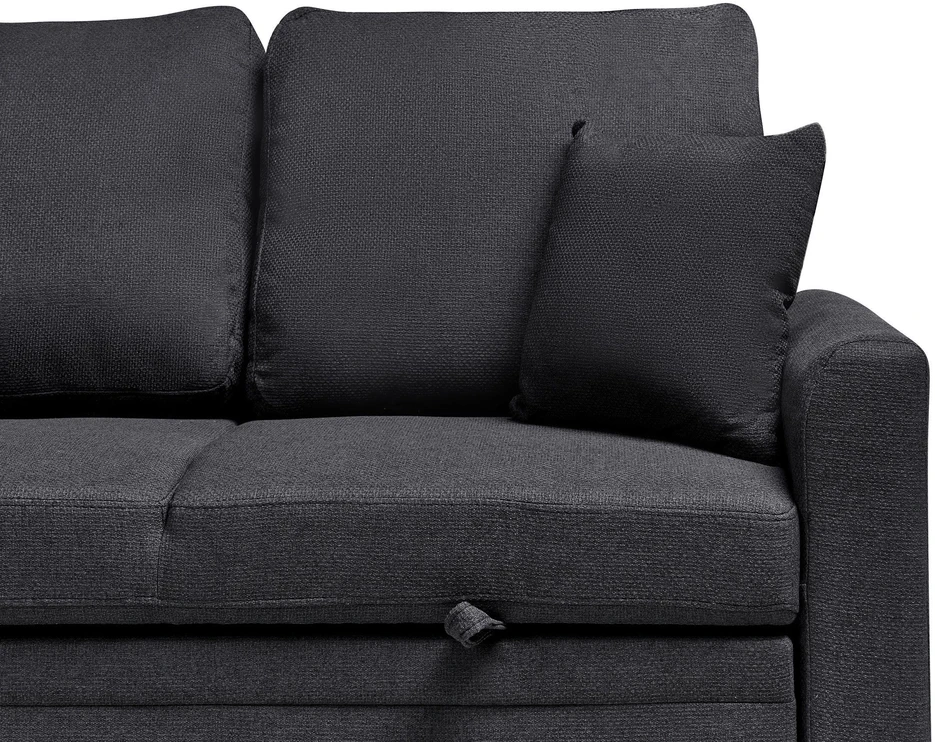 Beliani Išskleidžiamas trijų vietų kampinė sofa NASSJO, sintetinis linas, juoda, dešininė