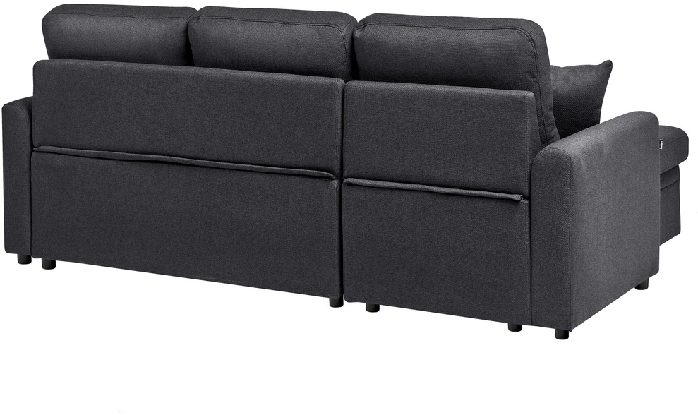 Beliani Išskleidžiamas trijų vietų kampinė sofa NASSJO, sintetinis linas, juoda, dešininė