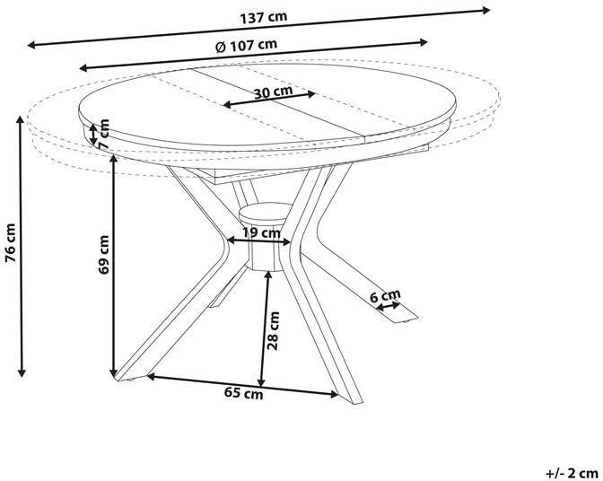 Beliani Išskleidžiamas valgomasis stalas TYMIS, juodas ąžuolas, 107/137 cm