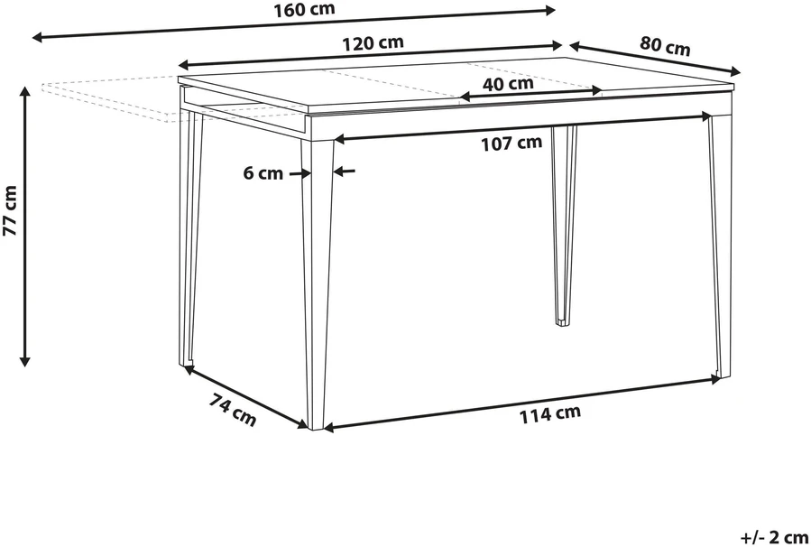 Beliani Išskleidžiamas valgomojo stalas NORLEY Juodas 120/160 cm 80 cm